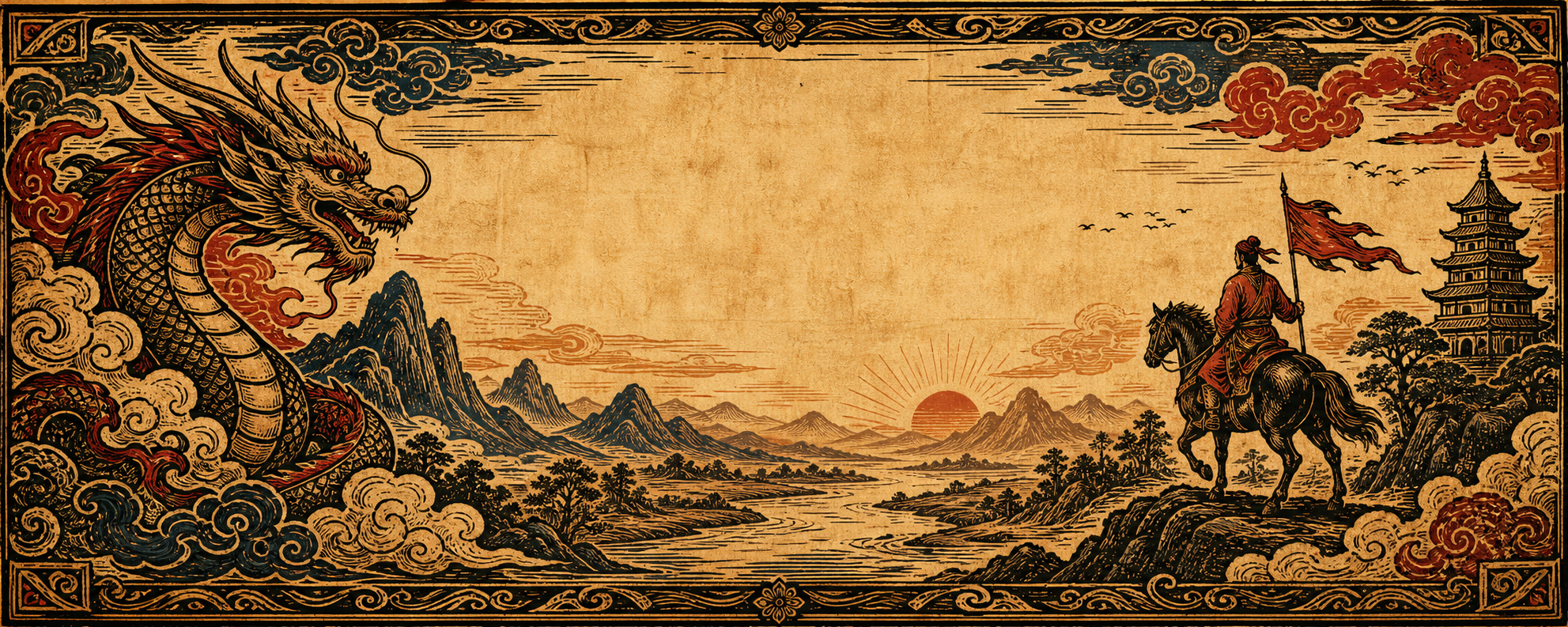 Banner woodcut Legends of Vietnam